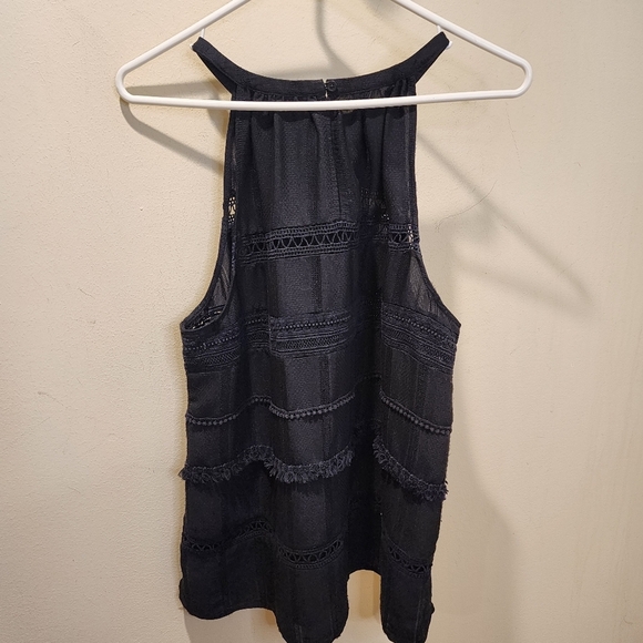Ann Taylor LOFT Black Fringe tank top size L - Picture 8 of 11